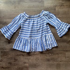 Maeve striped off the shoulder cotton cropped peplum top xs